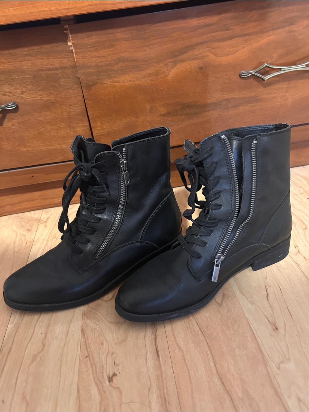 Black Leather Lace Up Boots